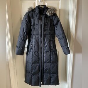 Larry Levine Black Puffer Coat with Faux Fur Hood